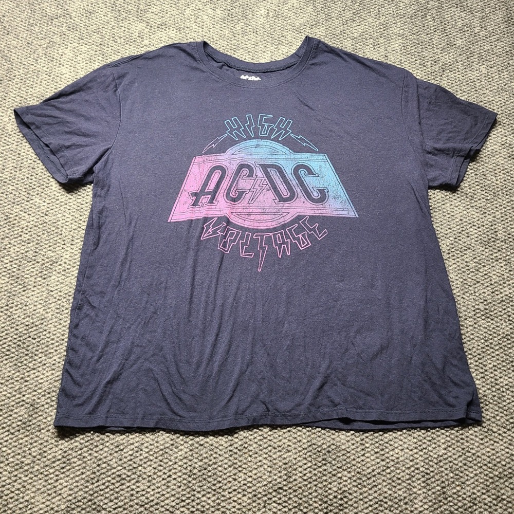 AC/DC High Voltage Graphic T-Shirt XXL 20 Pink Blue Gradient Logo Short Sleeve